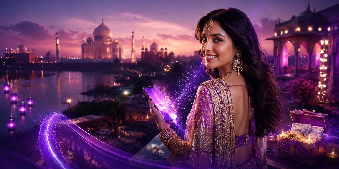 Taj Mahal with mobile payment illustration for online betting