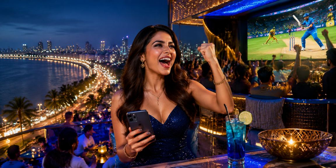 Excited cricket fans watching live IPL betting near Marine Drive Mumbai